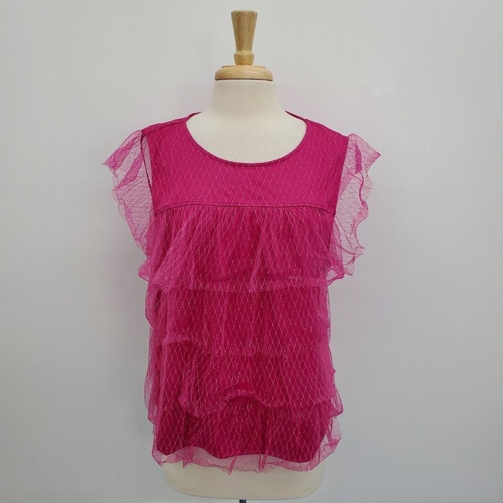 LC Lauren Conrad Womens Short Sleeve Mesh Bright Pink Shimmer Blouse Size 2XL
